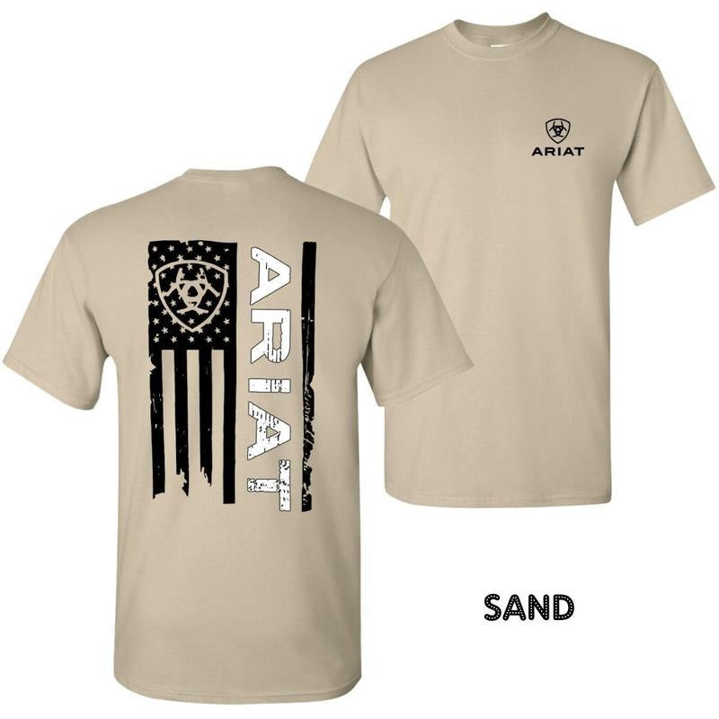Ariat T-shirt 2-sided  Ariat T-shirt For Men, American Flag and Rifle Graphic, American Flag Design, Mens Western Wear, Western Wear For Men - Tops