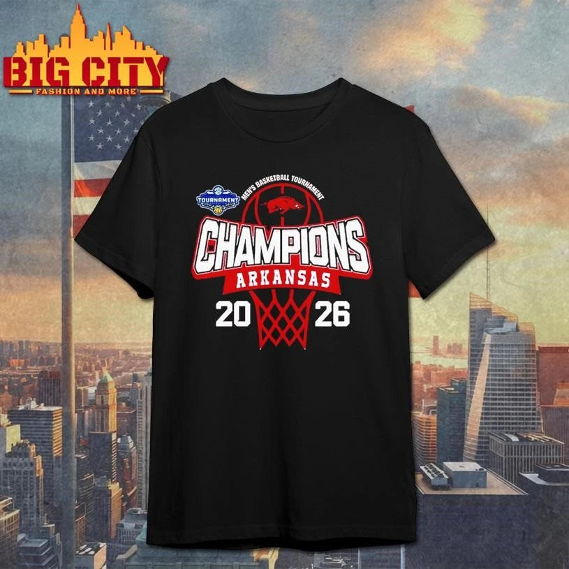 Arkansas Razorbacks 2026 SEC Men’s Basketball Tournament Champions Logo Mascot Shirt