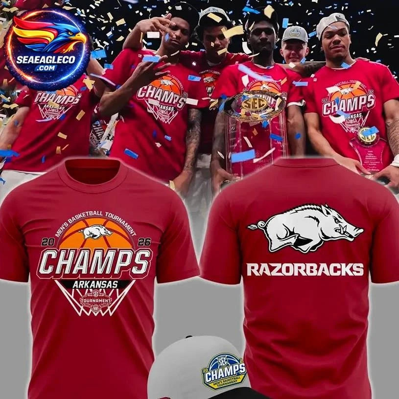 Arkansas Razorbacks Men’s Basketball 2026 SEC Tournament Champions Two Sided Shirt