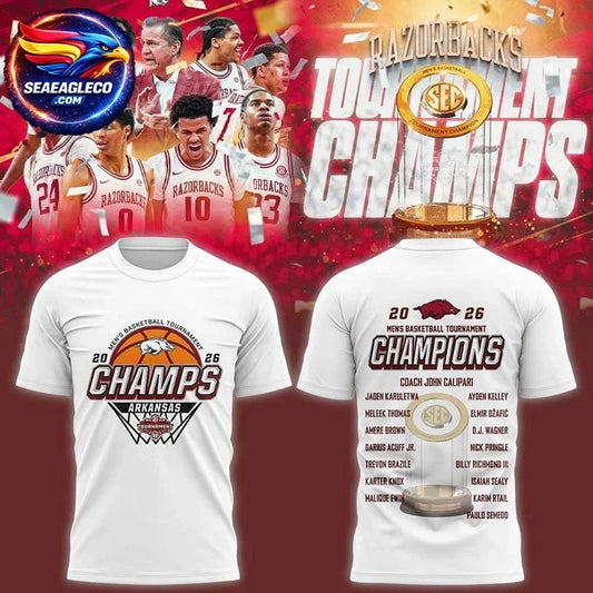 Arkansas Razorbacks SEC Men’s Basketball Tournament Champions 2026 Two Sided Shirt