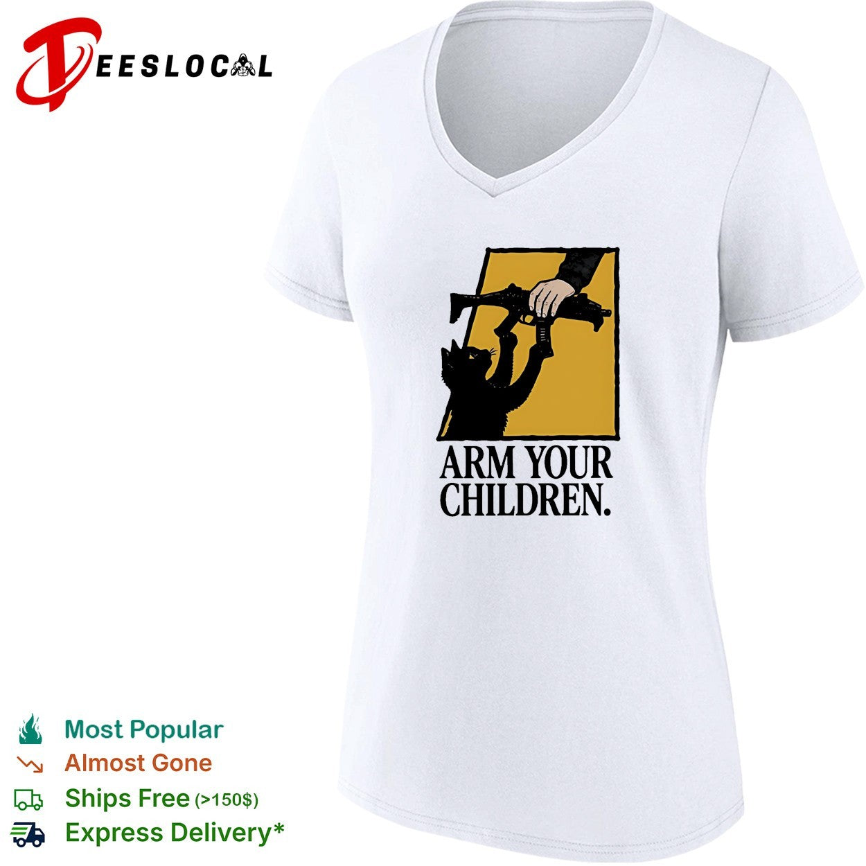 Arm Your Children Black cat claim gun humor shirt