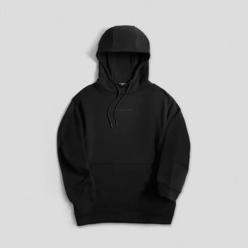 Ascend Mockneck Hoodie - Black, Men's Thermal Pullover with Smooth Fleece Finish
