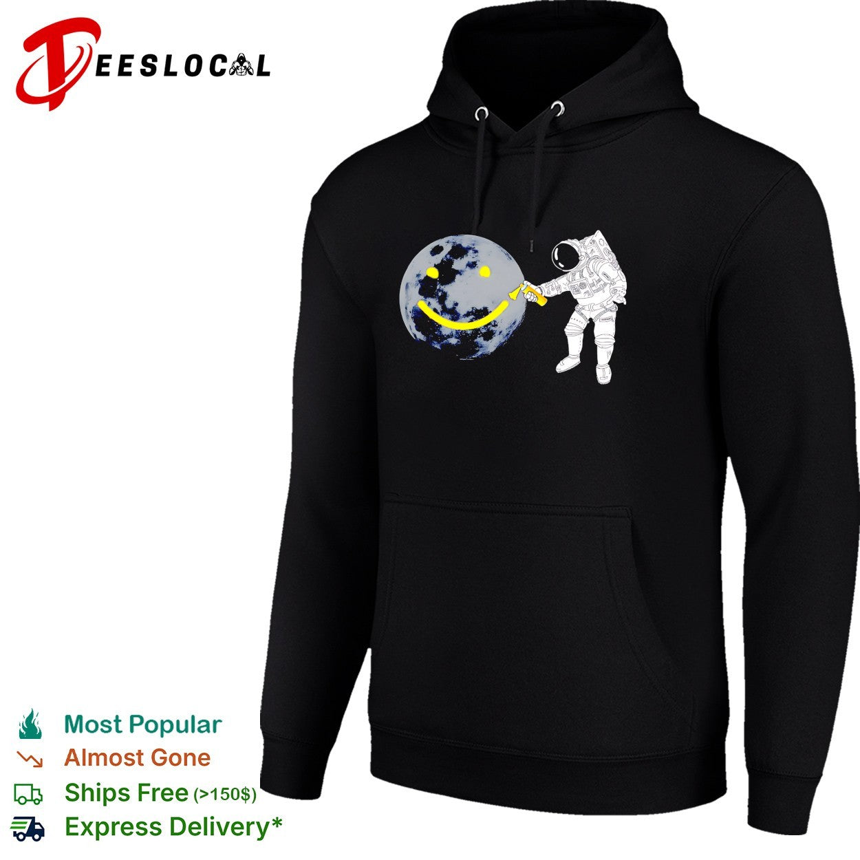 Astronaut spray painting smiley face on moon shirt