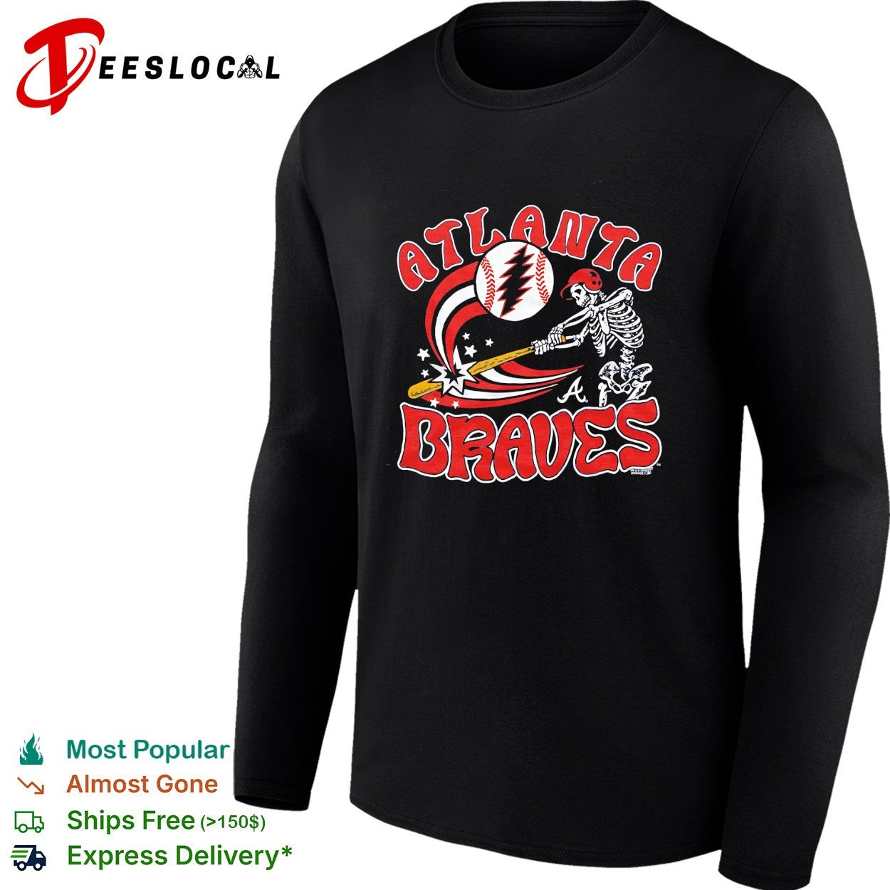 Atlanta Braves x Grateful Dead skeleton MLB graphic shirt