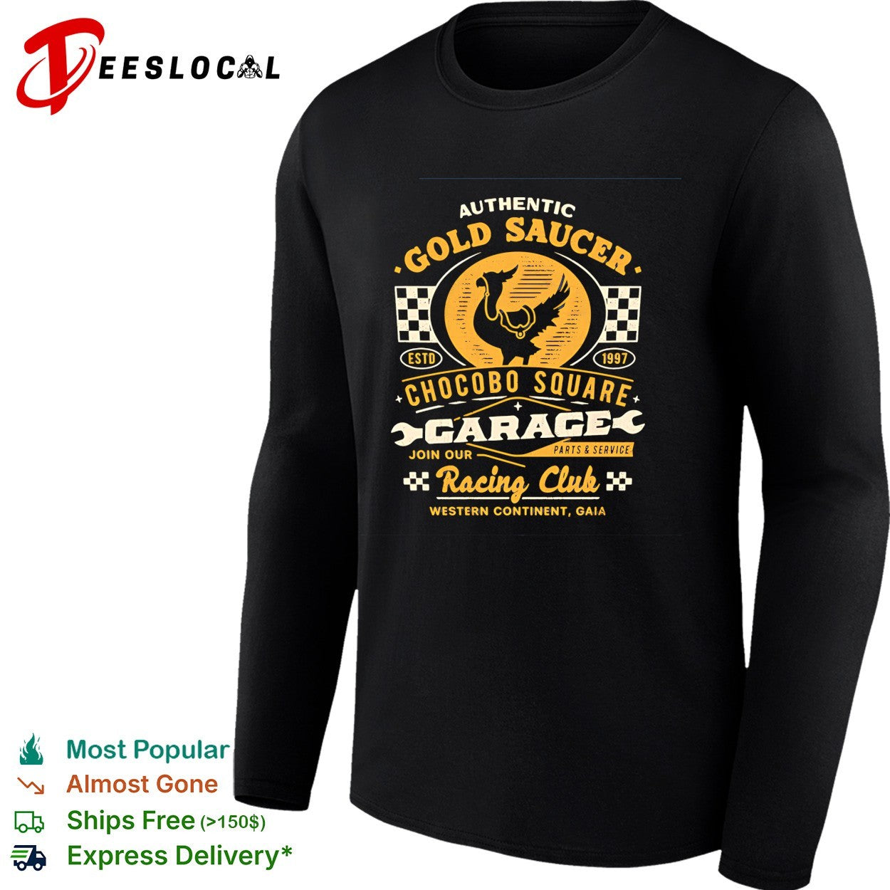 Authentic Gold Saucer Garage Chocobo Square Join our Racing Club Western Continent Gaia estd 1997 shirt