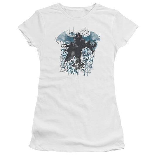 Batman Arkham Knight I Know Junior Sheer Cap Sleeve Womens T Shirt White