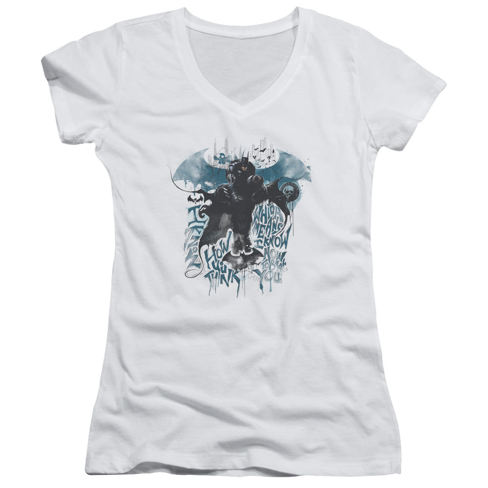 Batman Arkham Knight I Know Junior Sheer Cap Sleeve V Neck Womens T Shirt White