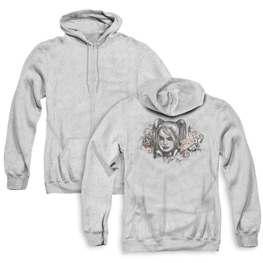 Batman Arkham Knight Hq Sketch Back Print Zipper Mens Hoodie Athletic Heather