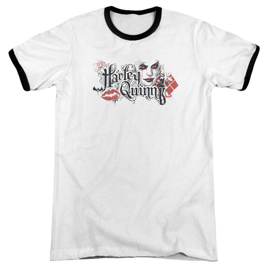 Batman Arkham Knight Lips Heather Ringer Mens T Shirt White Black