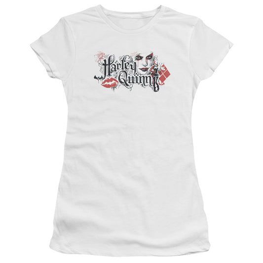 Batman Arkham Knight Lips Junior Sheer Cap Sleeve Womens T Shirt White