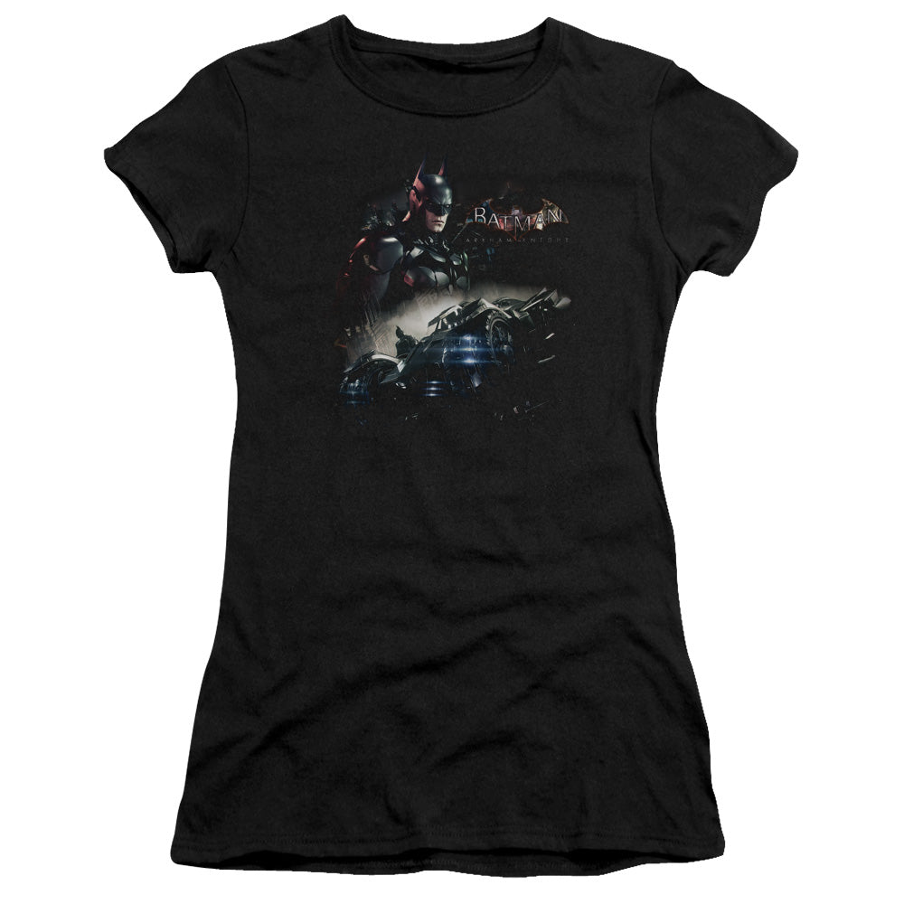 Batman Arkham Knight Knight Rider Junior Sheer Cap Sleeve Womens T Shirt Black