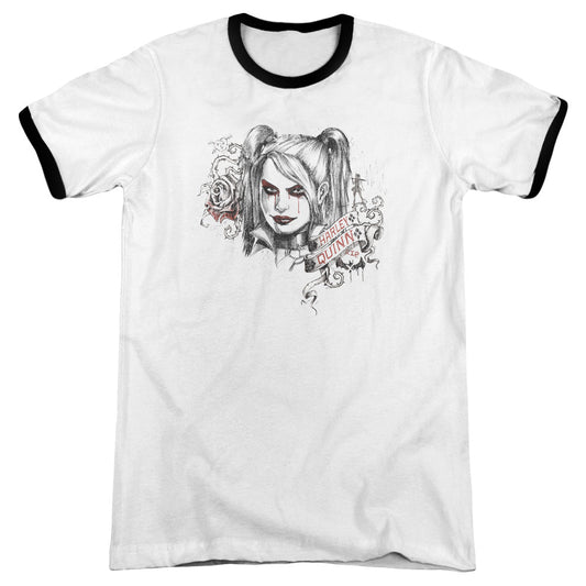 Batman Arkham Knight Sketchy Girl Heather Ringer Mens T Shirt White Black