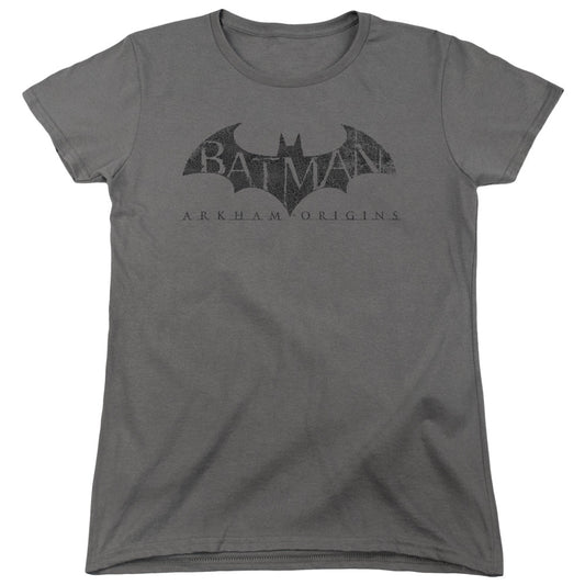 Batman Arkham Origins Crackle Logo Womens T Shirt Charcoal