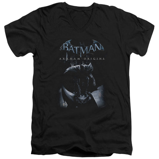 Batman Arkham Origins Perched Cat Mens Slim Fit V Neck T Shirt Black