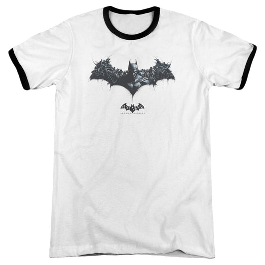 Batman Arkham Origins Bat Of Enemies Heather Ringer Mens T Shirt White Black
