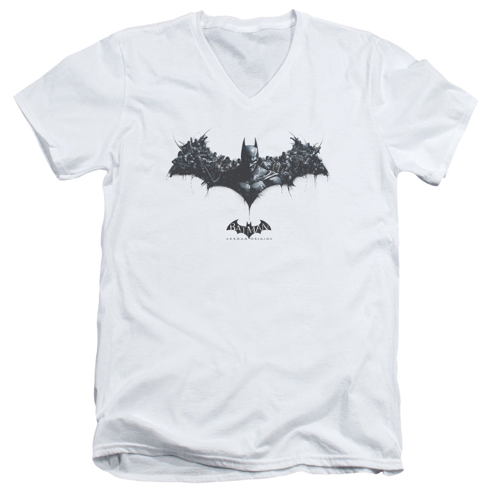 Batman Arkham Origins Bat Of Enemies Mens Slim Fit V Neck T Shirt White