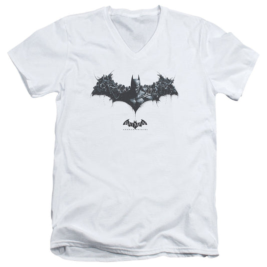 Batman Arkham Origins Bat Of Enemies Mens Slim Fit V Neck T Shirt White