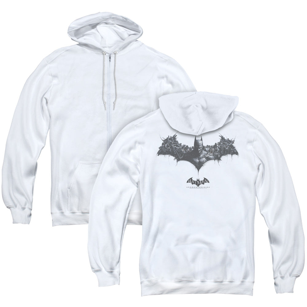 Batman Arkham Origins Bat Of Enemies Back Print Zipper Mens Hoodie White