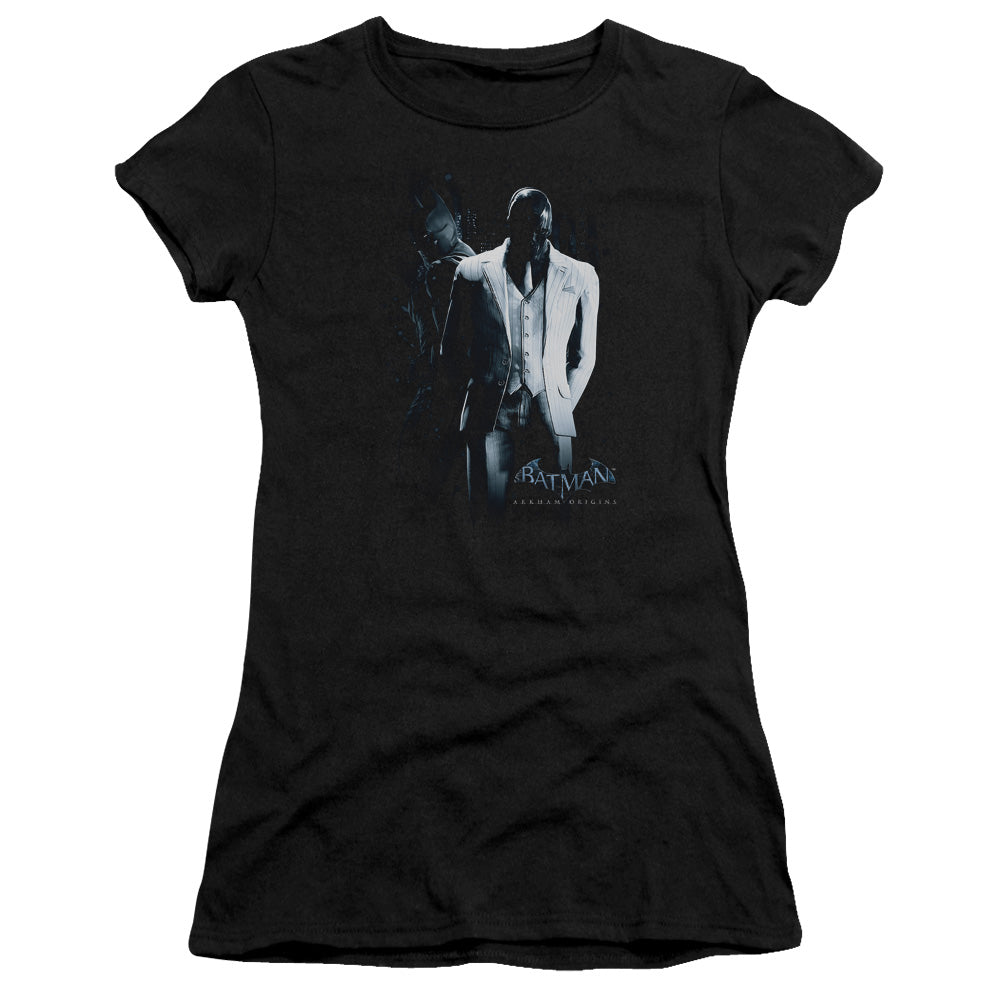 Batman Arkham Origins Black Mask Junior Sheer Cap Sleeve Womens T Shirt Black