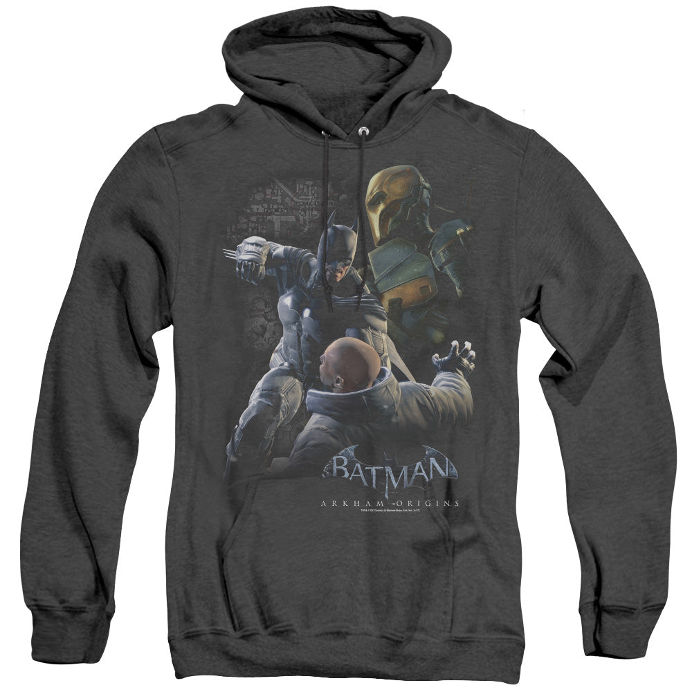 Batman Arkham Origins Punch Mens Heather Hoodie Black