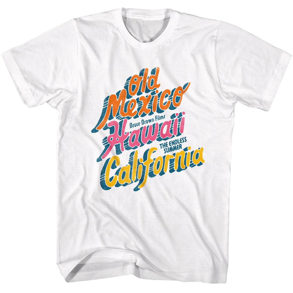 Bruce Brown Films - Summer Locations - American Classics - Solid White Adult Short Sleeve T-Shirt (Image 1)