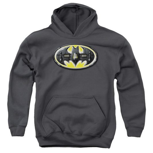 Batman Bat Mech Logo Kids Youth Hoodie Charcoal
