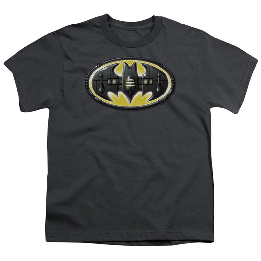 Batman Bat Mech Logo Kids Youth T Shirt Charcoal