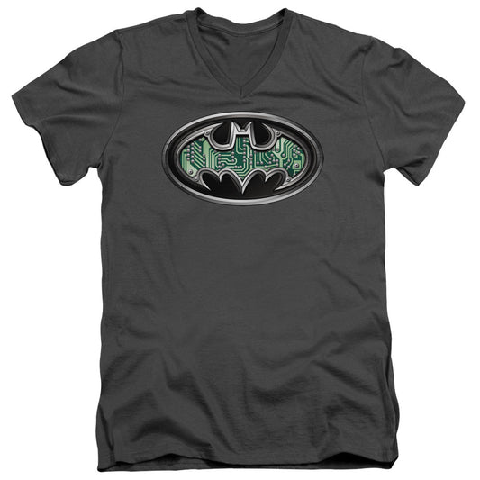 Batman Circuitry Shield Mens Slim Fit V Neck T Shirt Charcoal