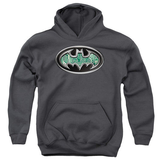 Batman Circuitry Shield Kids Youth Hoodie Charcoal