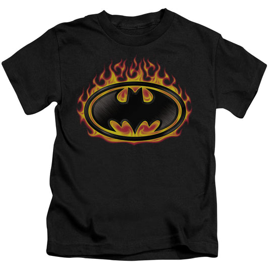 Batman Bat Flames Shield Juvenile Kids Youth T Shirt Black