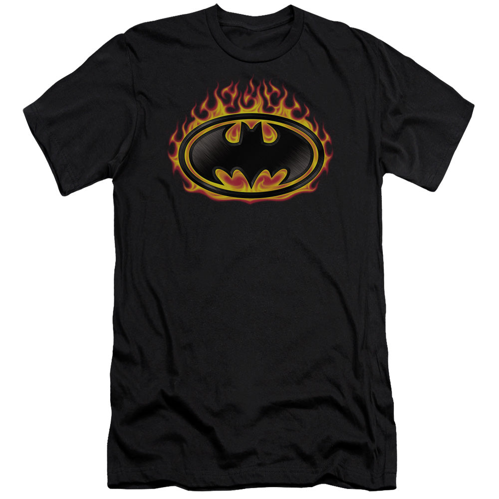 Batman Bat Flames Shield Premium Bella Canvas Slim Fit Mens T Shirt Black