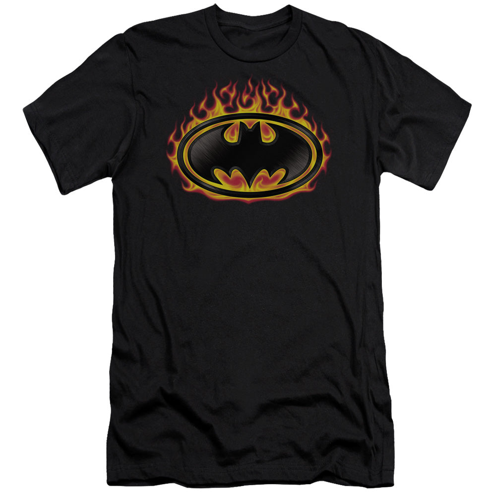 Batman Bat Flames Shield Slim Fit Mens T Shirt Black