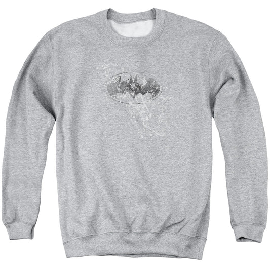 Batman Burned & Splatered Mens Crewneck Sweatshirt Athletic Heather