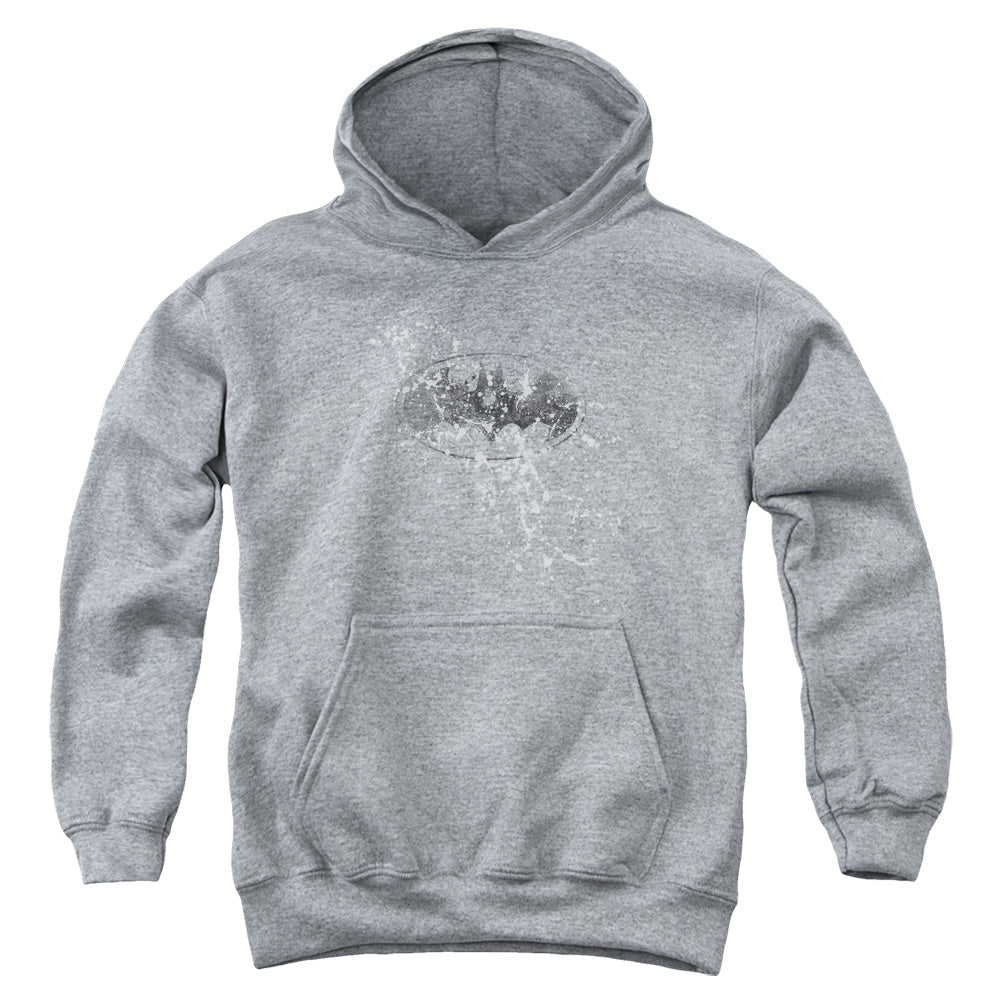 Batman Burned & Splatered Kids Youth Hoodie Athletic Heather