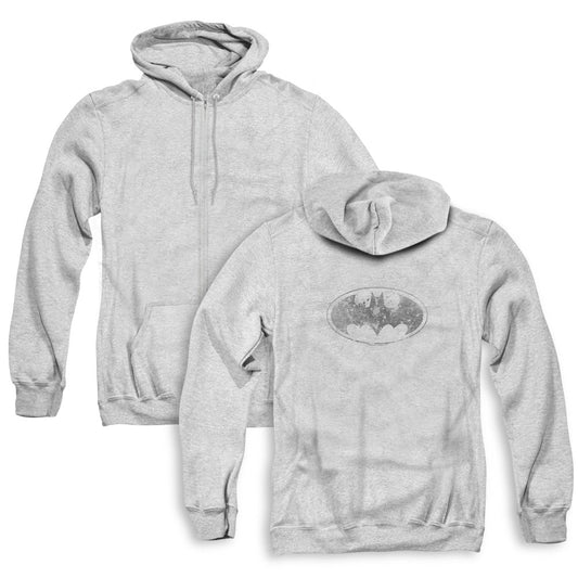 Batman Burned & Splatered Back Print Zipper Mens Hoodie Athletic Heather