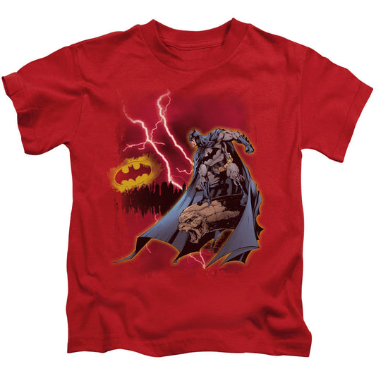 Batman Lightning Strikes Juvenile Kids Youth T Shirt Red