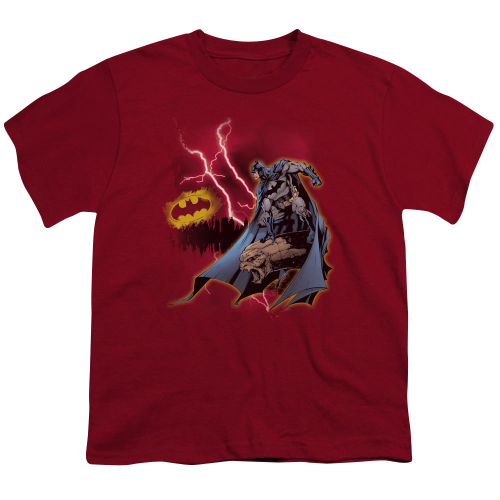 Batman Lightning Strikes Kids Youth T Shirt Cardinal