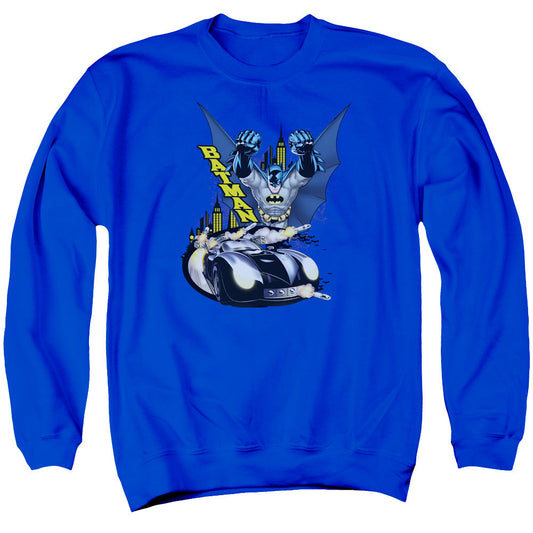 Batman By Air & By Land Mens Crewneck Sweatshirt Royal Blue