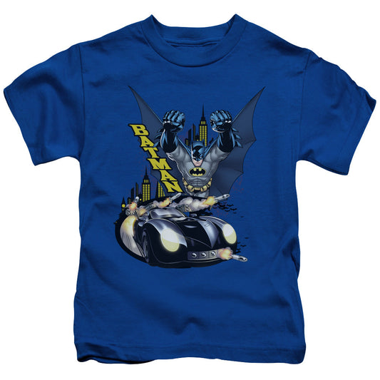 Batman By Air & By Land Juvenile Kids Youth T Shirt Royal Blue