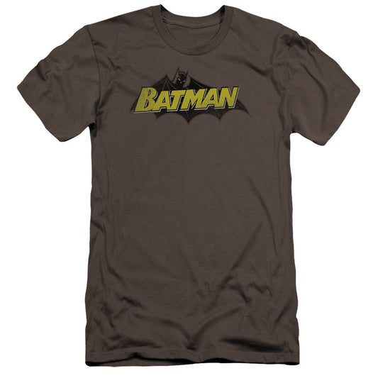Batman Classic Comic Logo Premium Bella Canvas Slim Fit Mens T Shirt Charcoal