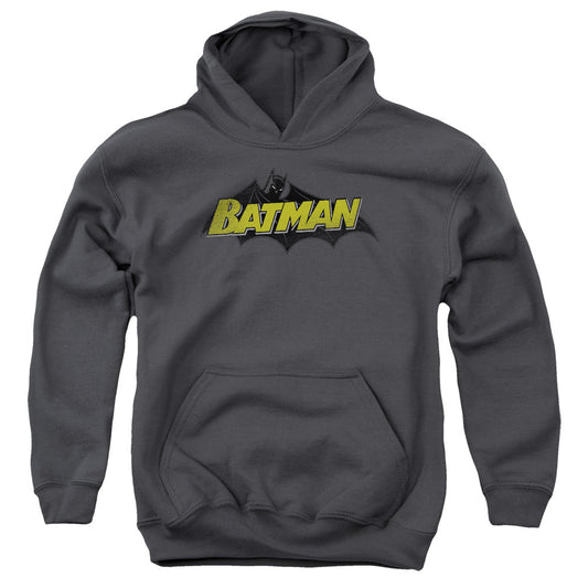 Batman Classic Comic Logo Kids Youth Hoodie Charcoal