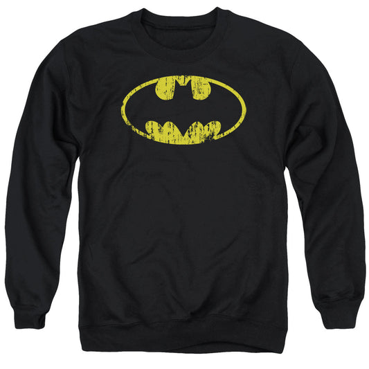 Batman Classic Logo Distressed Mens Crewneck Sweatshirt Black