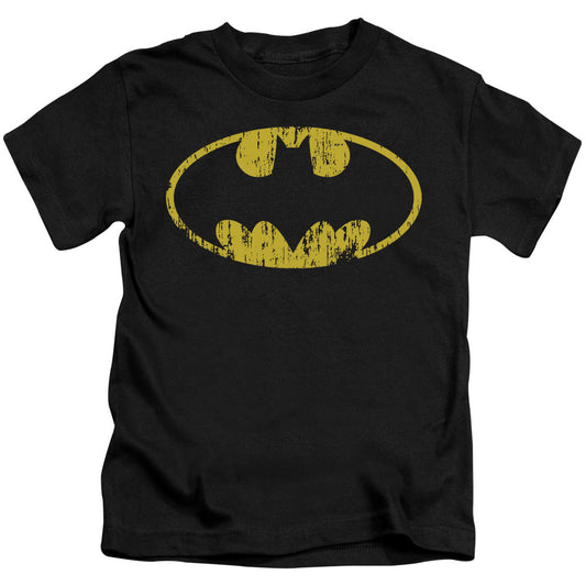 Batman Classic Logo Distressed Juvenile Kids Youth T Shirt Black