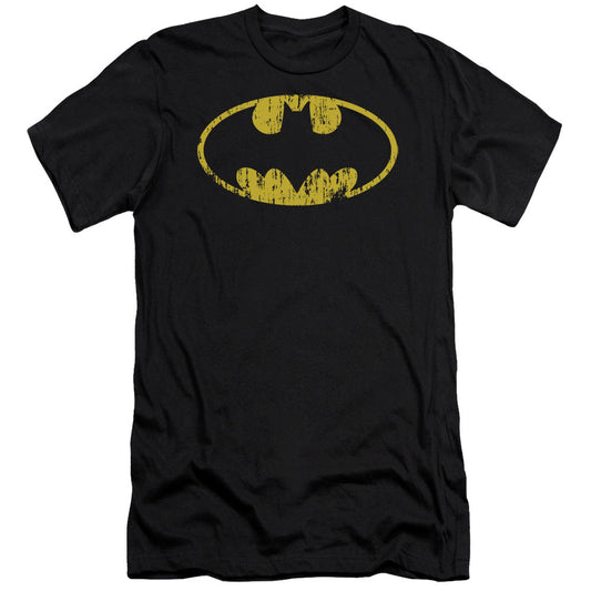 Batman Classic Logo Distressed Slim Fit Mens T Shirt Black