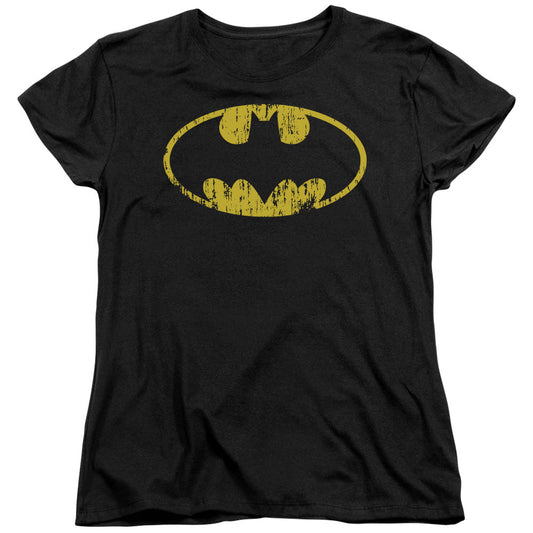 Batman Classic Logo Distressed Womens T Shirt Black
