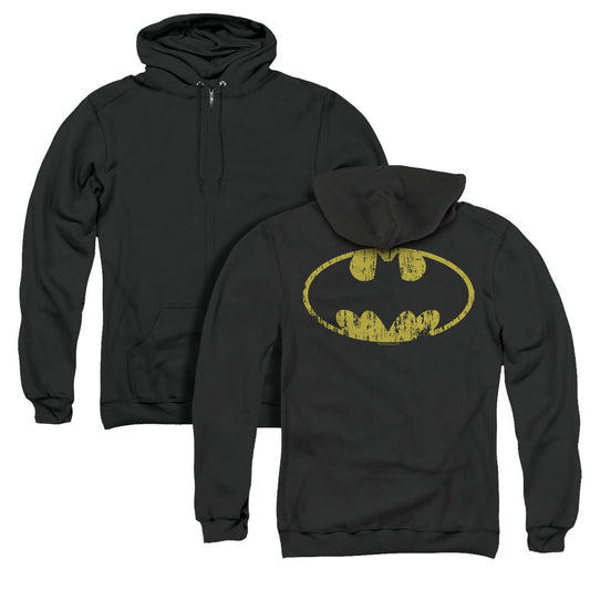 Batman Classic Logo Distressed Back Print Zipper Mens Hoodie Black