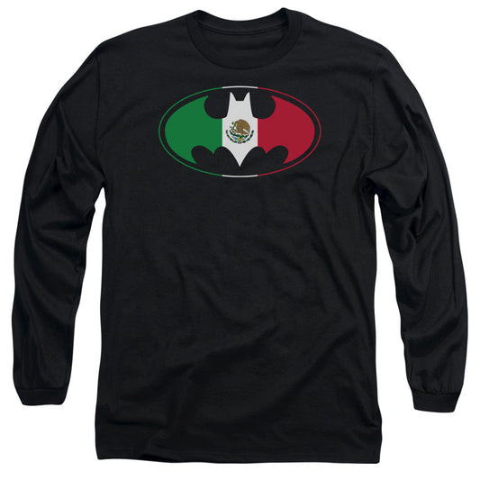 Batman Mexican Flag Shield Mens Long Sleeve Shirt Black