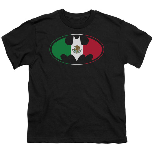 Batman Mexican Flag Shield Kids Youth T Shirt Black