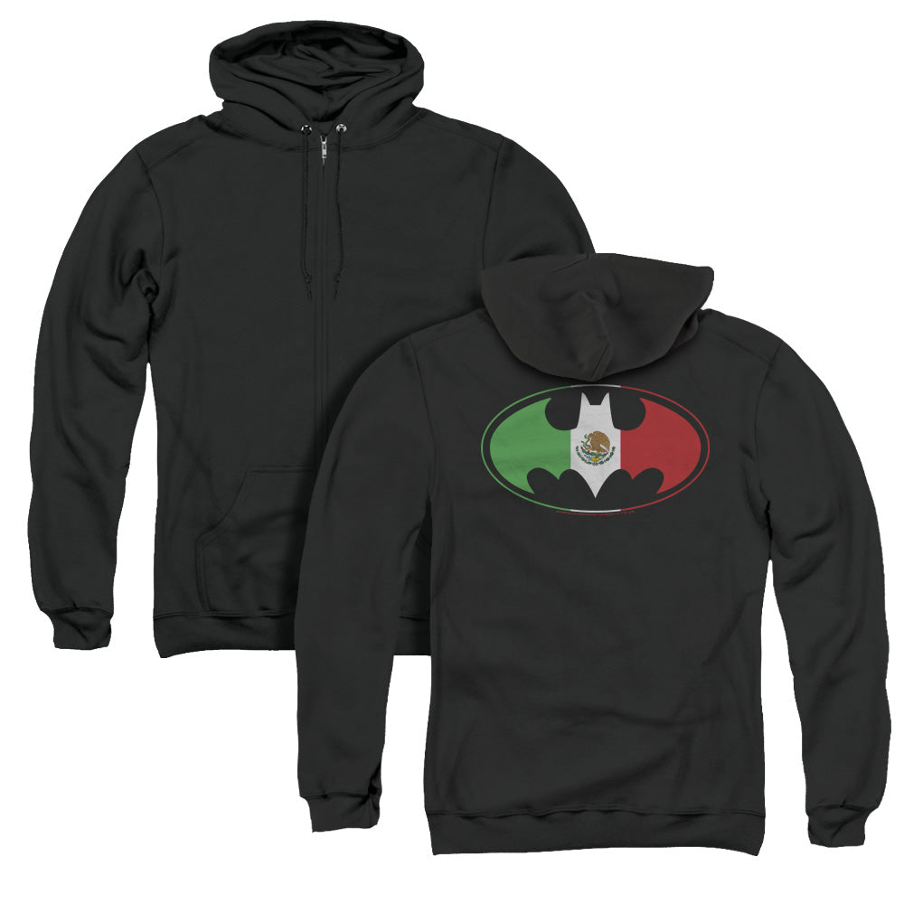 Batman Mexican Flag Shield Back Print Zipper Mens Hoodie Black