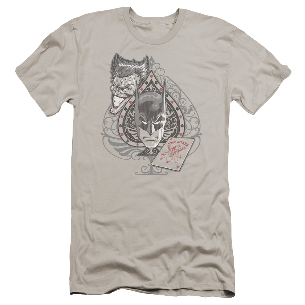 Batman Batmans Face Premium Bella Canvas Slim Fit Mens T Shirt Silver